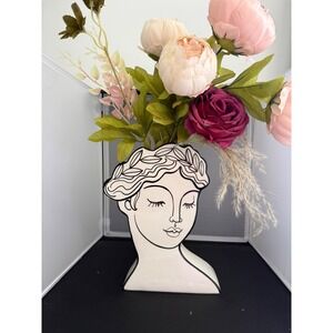Goddess Bust Vase Greek Ceramic Head Minimalist Line Art White Black Floral Vase